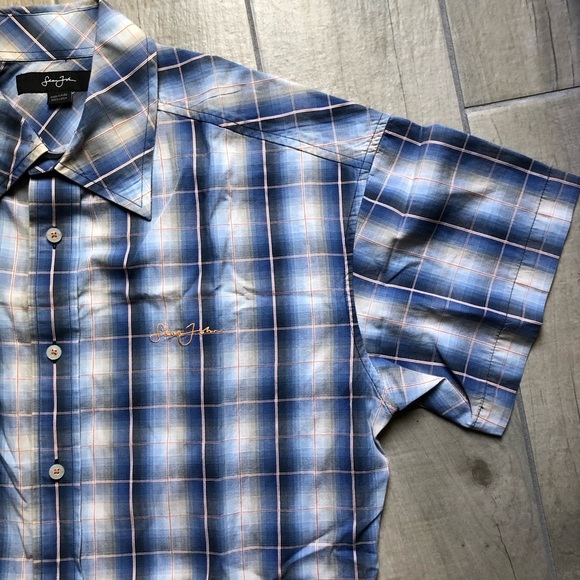 Sean John collared button down in blue and white. Size L - Picture 4 of 6